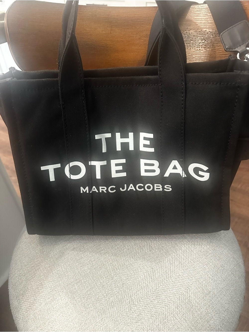 Marc Jacobs Black Canvas 'The Tote Bag' with White Logo